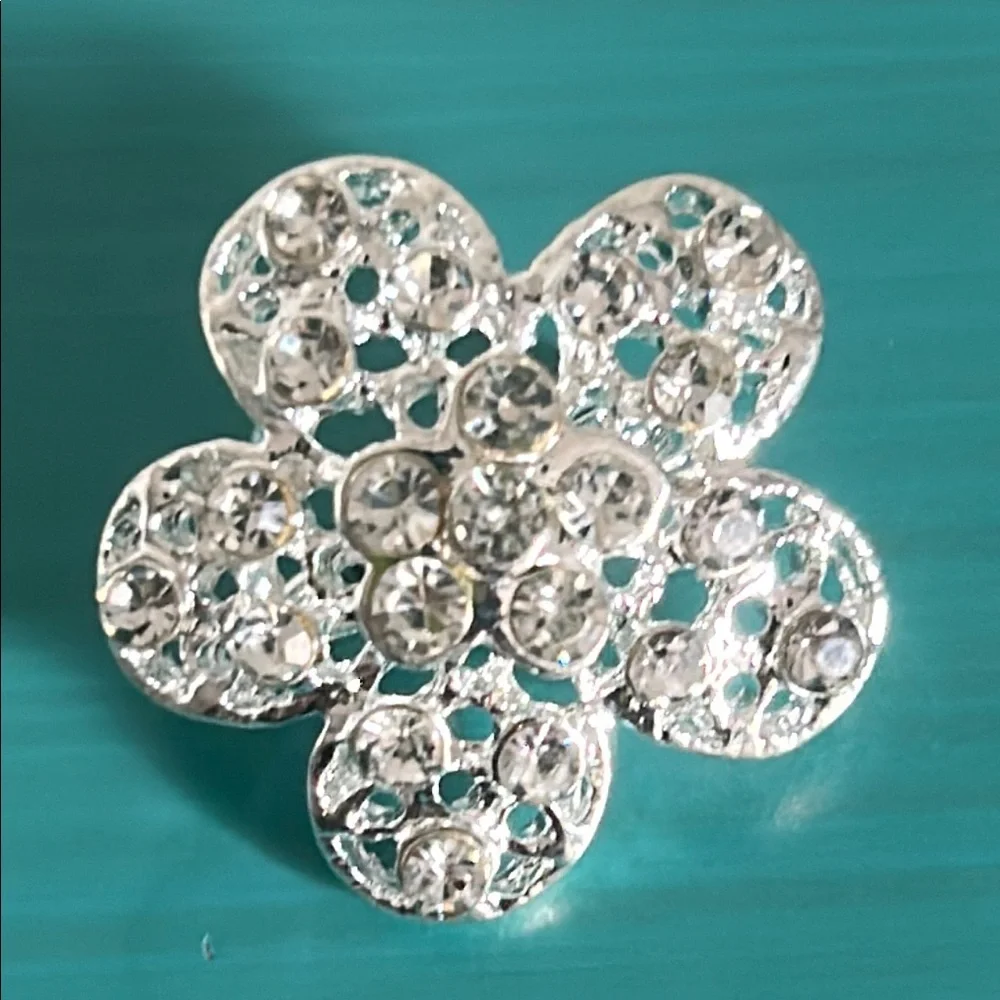 Bridal Wedding Prom Formal 6 Piece Rhinestone Silver Floral Brooch Set - Picture 7 of 9